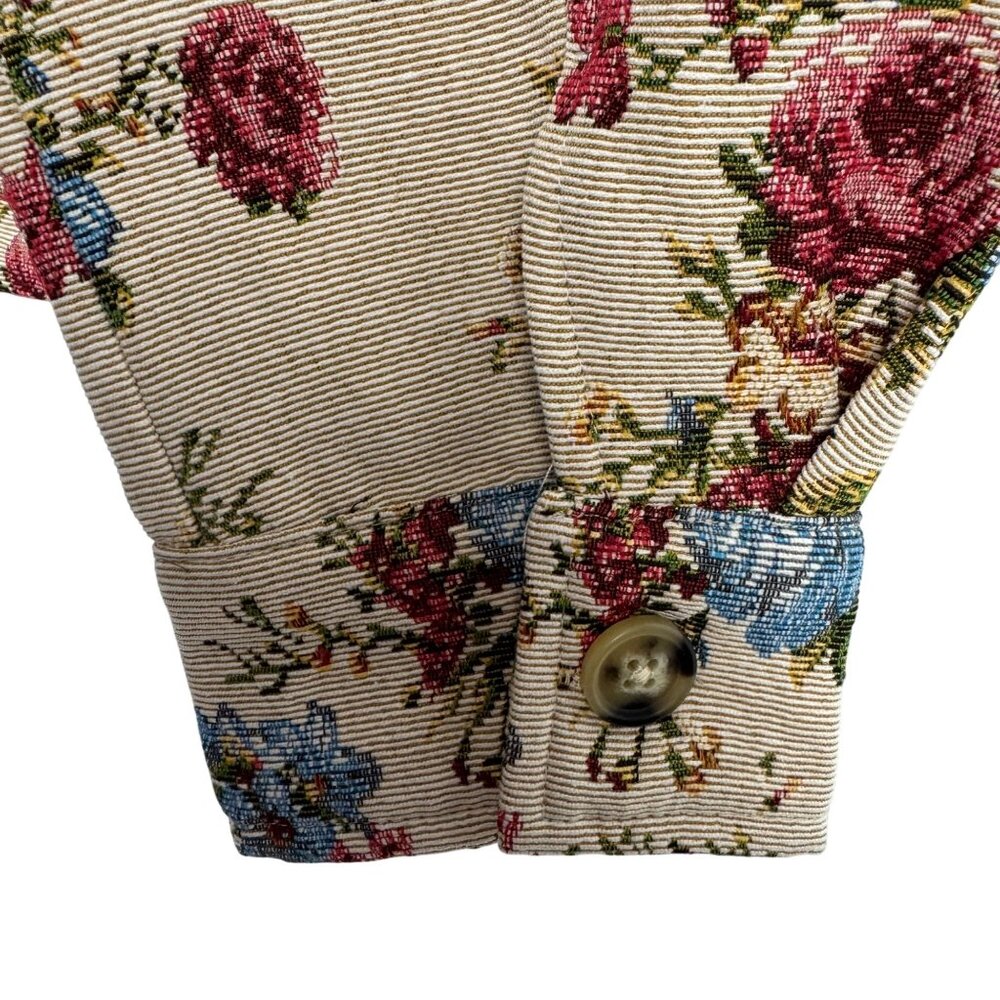 Floral Pattern Beige Zip-Up Jacket 2XL Pink & Blue Roses Lightweight - Picture 7 of 9
